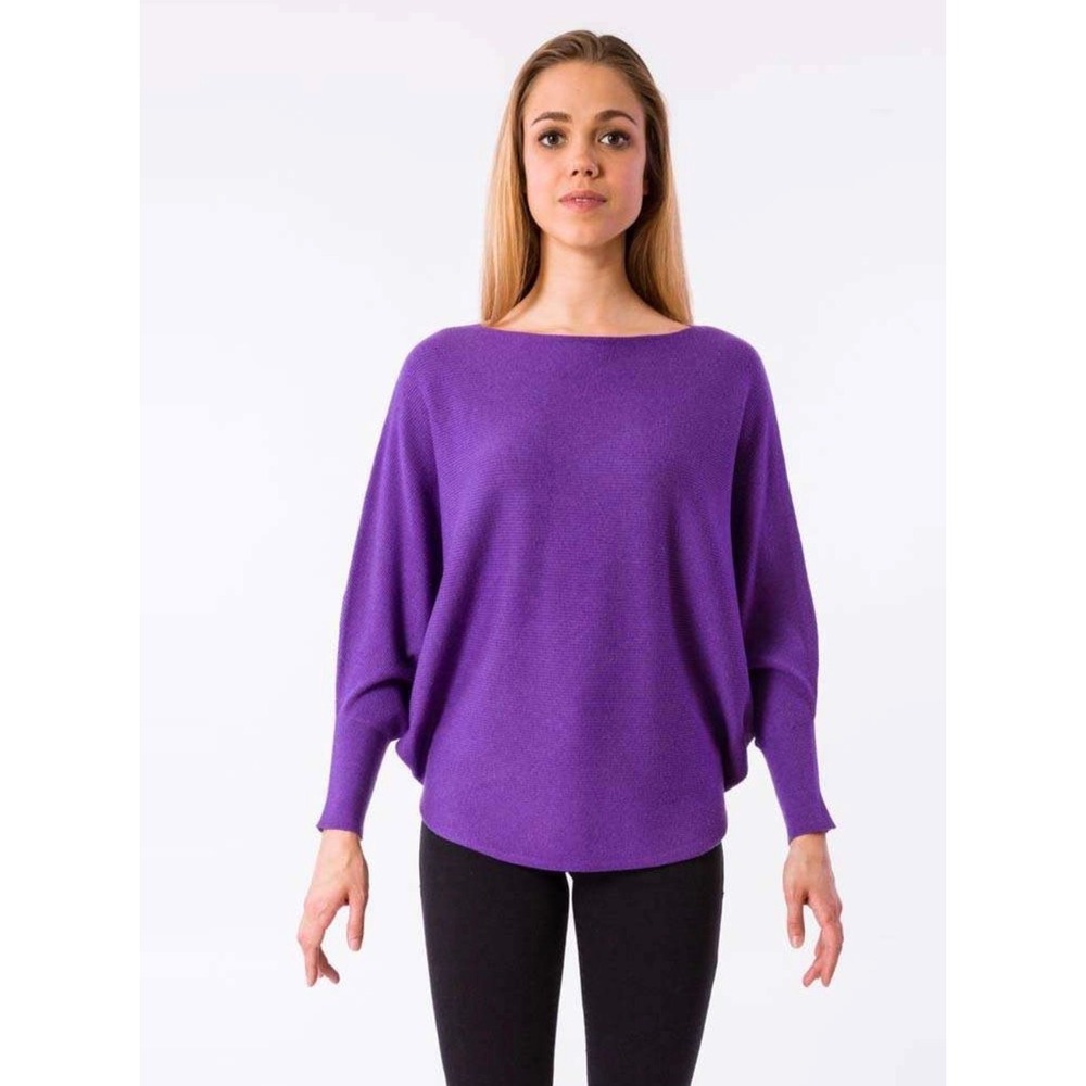Kerisma Purple Ribbed Batwing Sleeve Boat Neck Knit Top S/M